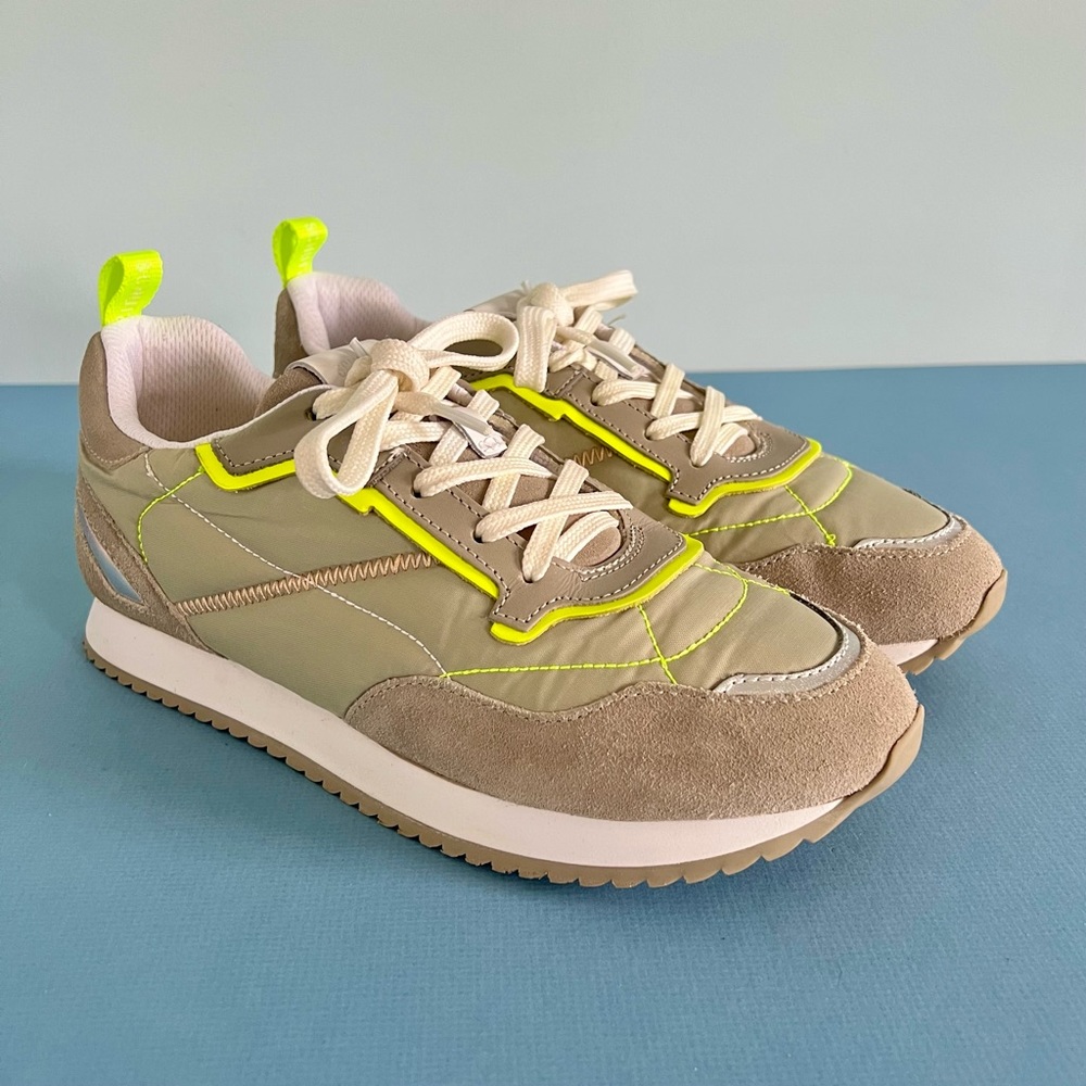 Schutz‎ Penny Quilted Grey & Green Trendy Retro Lace Up Sneakers